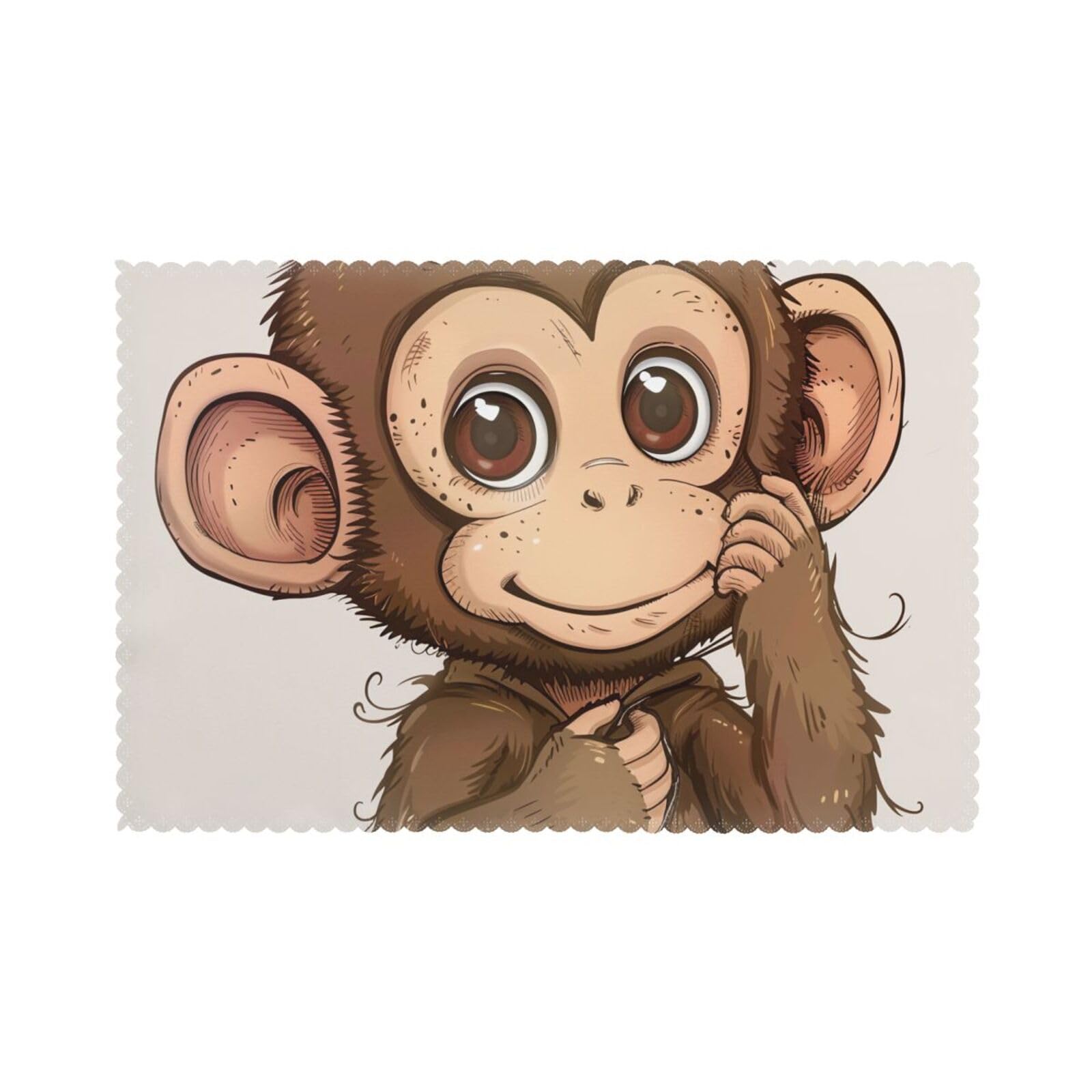 Monkey Art Print Printed Placemat Heat Resistant Place Mats Set of 6 PCS Washable Kitchen Table Mats, 12x18 Inch