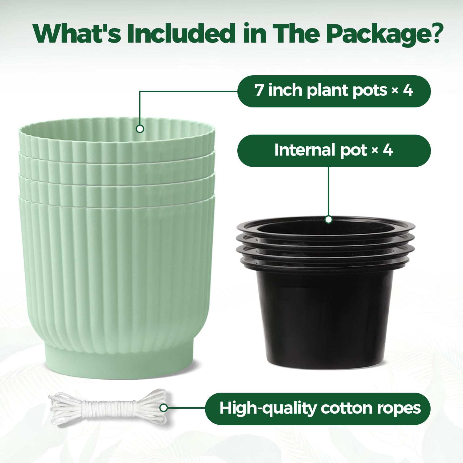 T4U Lot de 4 Pots de fleurs en plastique à arrosage automatique pour plantes d’intérieur, fleurs, violettes africaines, 17,8 cm, Vert