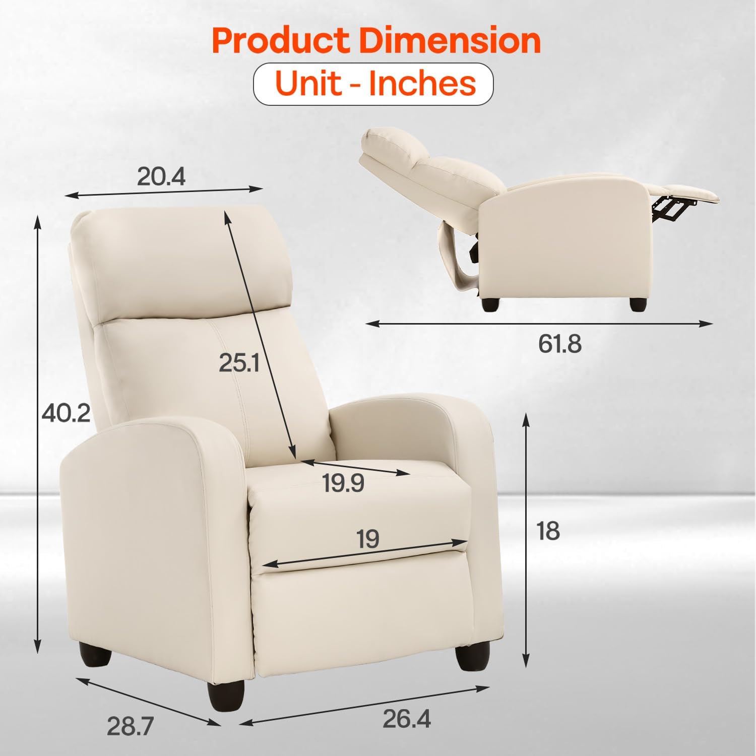 Recliner Chair PU Leather Massage Single Sofa Home Theater Seating Breathable Padded Reading Sofa with Footrest for Bedroom Living Room,Beige