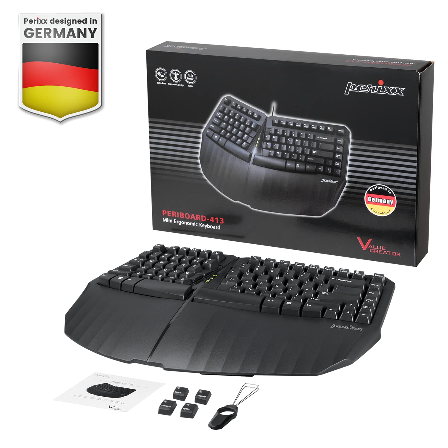 Perixx PERIBOARD-613B Mini tastiera ergonomica wireless con doppia modalità 2.4G e Bluetooth, compatibile con Windows 10 e Mac OS X System, Nero, Layout spagnolo