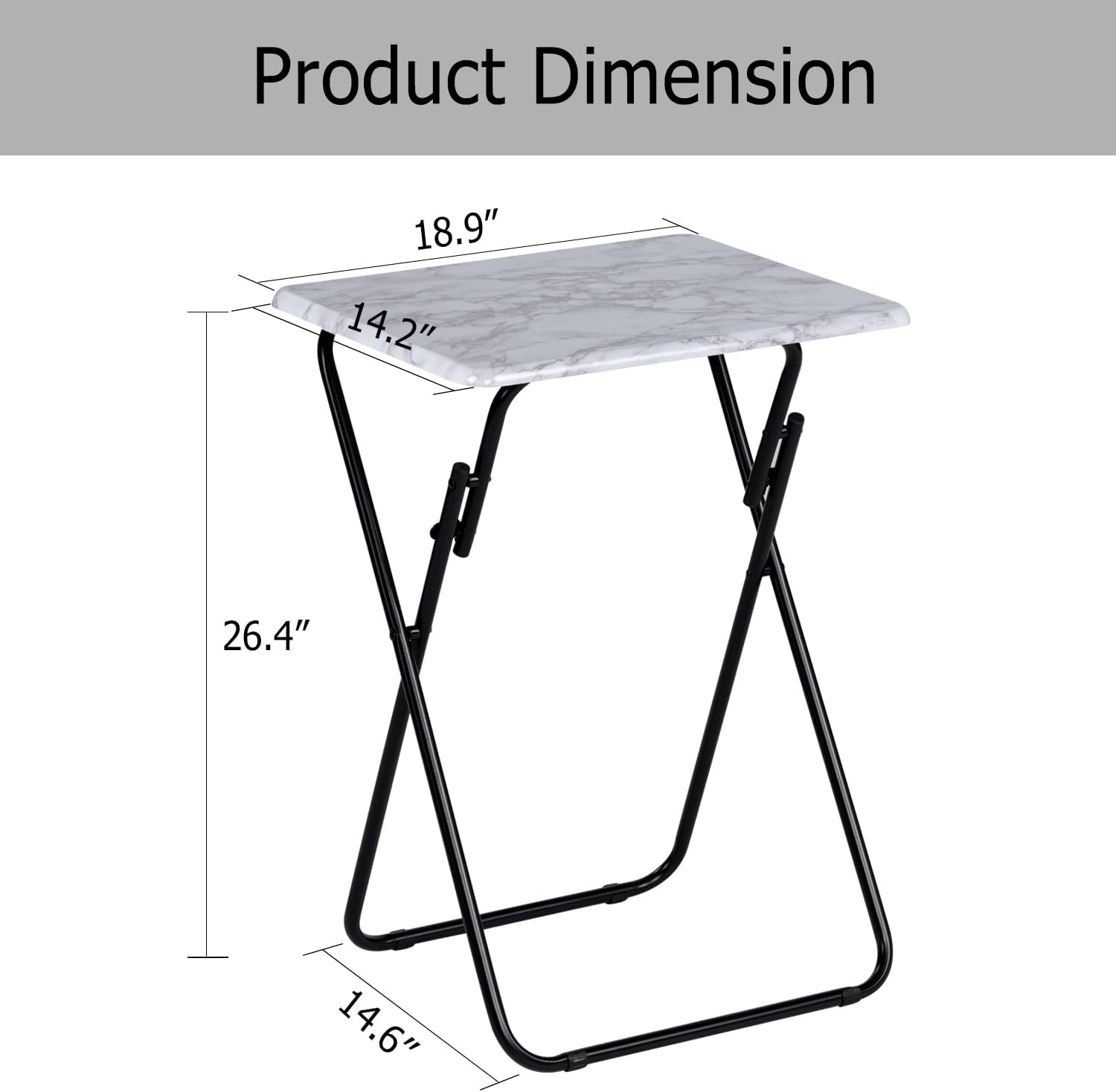 FurnitureR Folding TV Tray Tables, Foldable Side Table Dinner Trays, Marble Print Finish Snack Tables for Bed Couch Sofa, Stable Metal Frame, Space Saving, Set of 2, Marble White