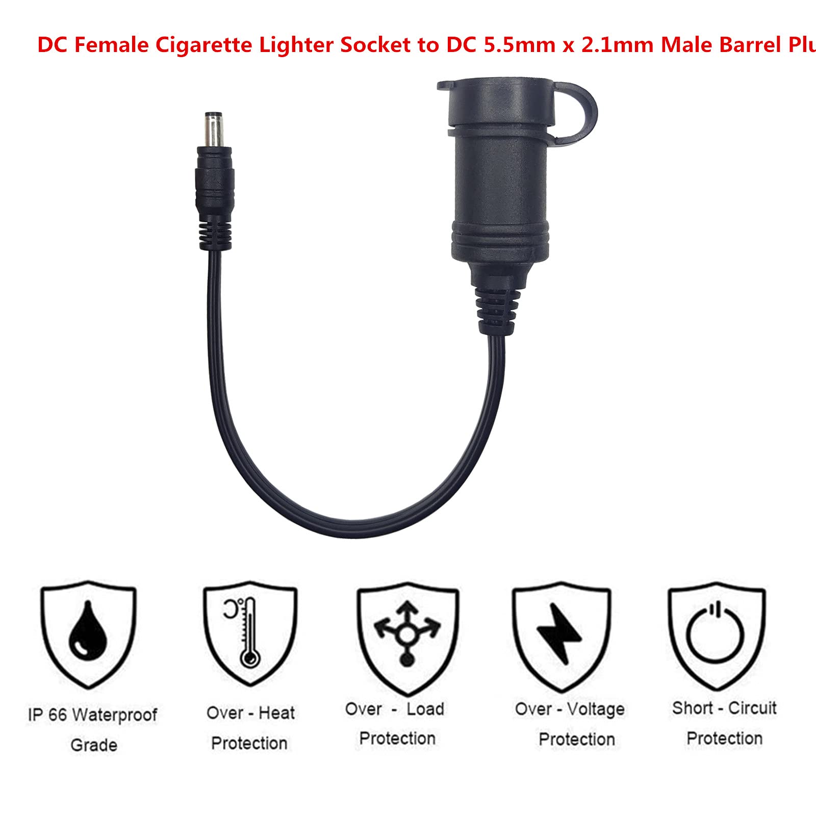 Amazon.com: 2 Pack 5.5mm x 2.1mm Connector to Cigarette Lighter Female  Socket Extension Cord, 1ft DC Car Charger Cable With 2 Extra Connectors  12-24V Auto Power Supply Cord for Car : Automotive
