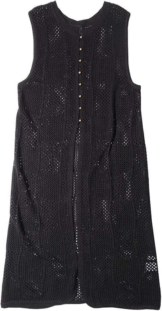 Amazon Co Jp ロングベスト ワンピース レディース 秋 ロングジレ ニットベスト 透かし編みベスト 春 夏 2way ジレ ロングワンピース ファッション