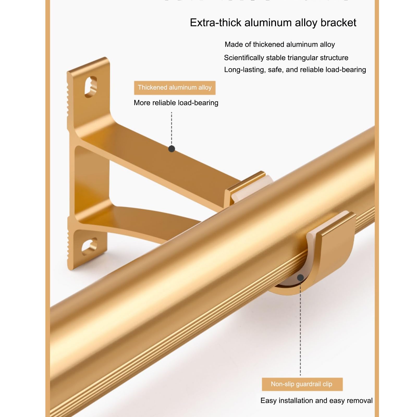 Tringle à rideau romaine avec support, anneau silencieux, support simple, base fixe, rail en alliage d'aluminium perforé épais, 100-320 cm, doré(200cm)