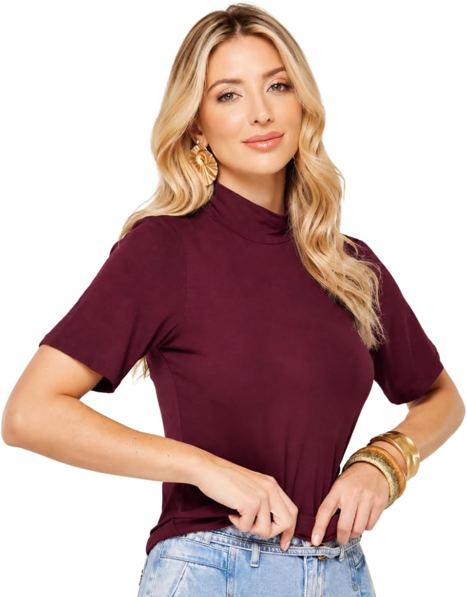 Blusa Camiseta T-Shirt Tee Feminina Gola Alta Feminina Manga curta Lisa Social elegante – Básica, Moderna e Confortável - YASDA Blusa Camiseta T-Shirt Tee Feminina Gola Alta Feminina Manga curta Lisa Social elegante – Básica, Moderna e Confortável - YASDA