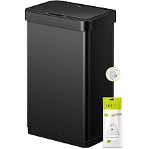 EKO EcoNova 13.2 Gallon/ 50L Automatic Sensor Kitchen Trash Can or Recycling Bin, Stainless Steel Touchless Garbage Bin with Soft-Close & Stay-Open Lid, Fingerprint-Resistant, Matte Black