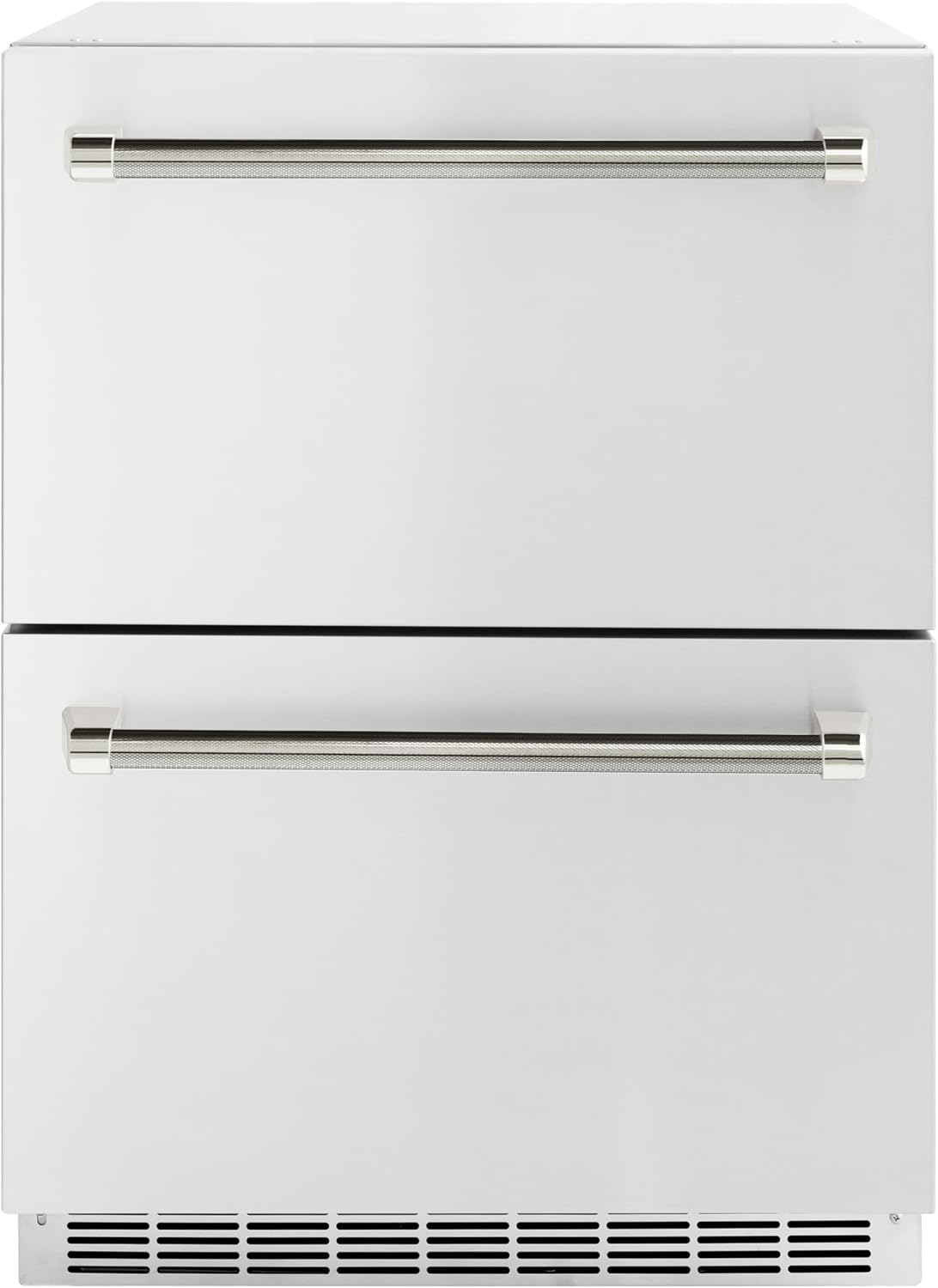 ZLINE Autograph Edition 24 in. Touchstone 168 Can Outdoor-Rated Dual Refrigerator Drawer with Stainless Steel Doors and Polished Nickel Helix Handles (RDSOZ-ST-24-KPN)