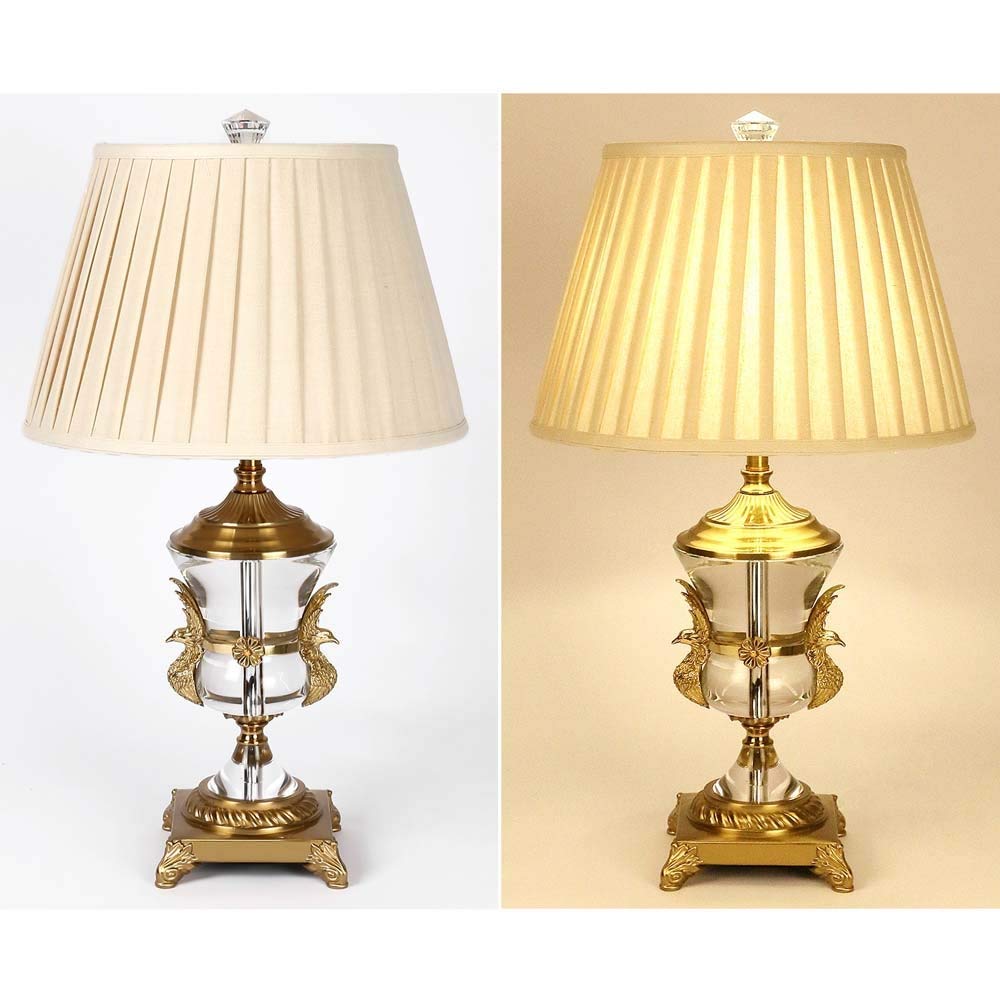 Lampy stołowe, kryształowe lampy biurkowe z abażurem z tkaniny, współczesne szkło i metalowa podstawa, idealne do salonu, sypialni, lampki nocne, 16 x 25,6 cala, beżowy