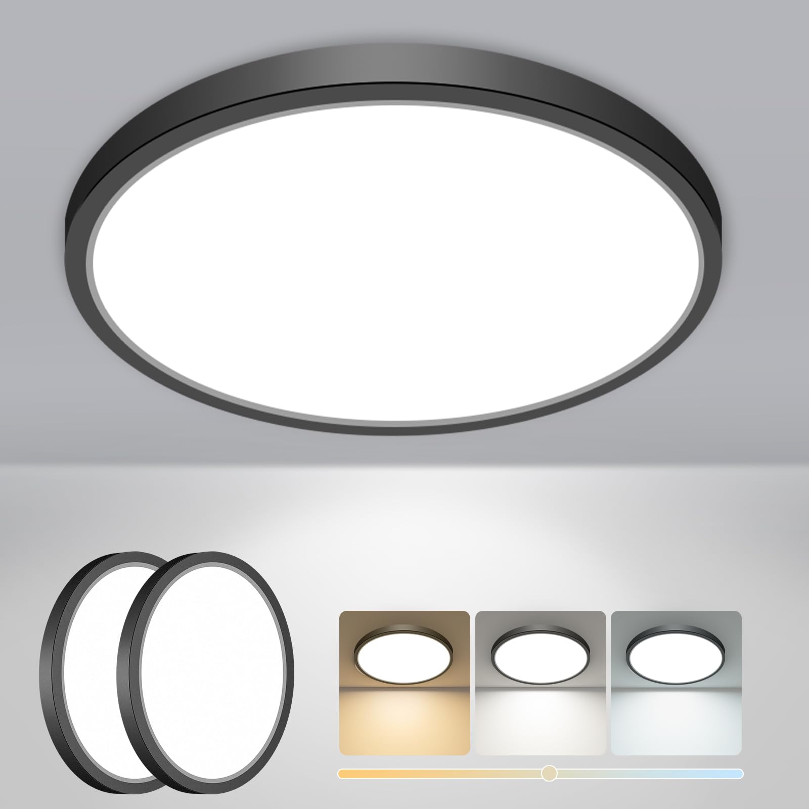 slochi 2 Pack Bathroom Light, 3000K/4000K/6500K 3 Color Temperature, Waterproof IP44, Small, Round, Modern