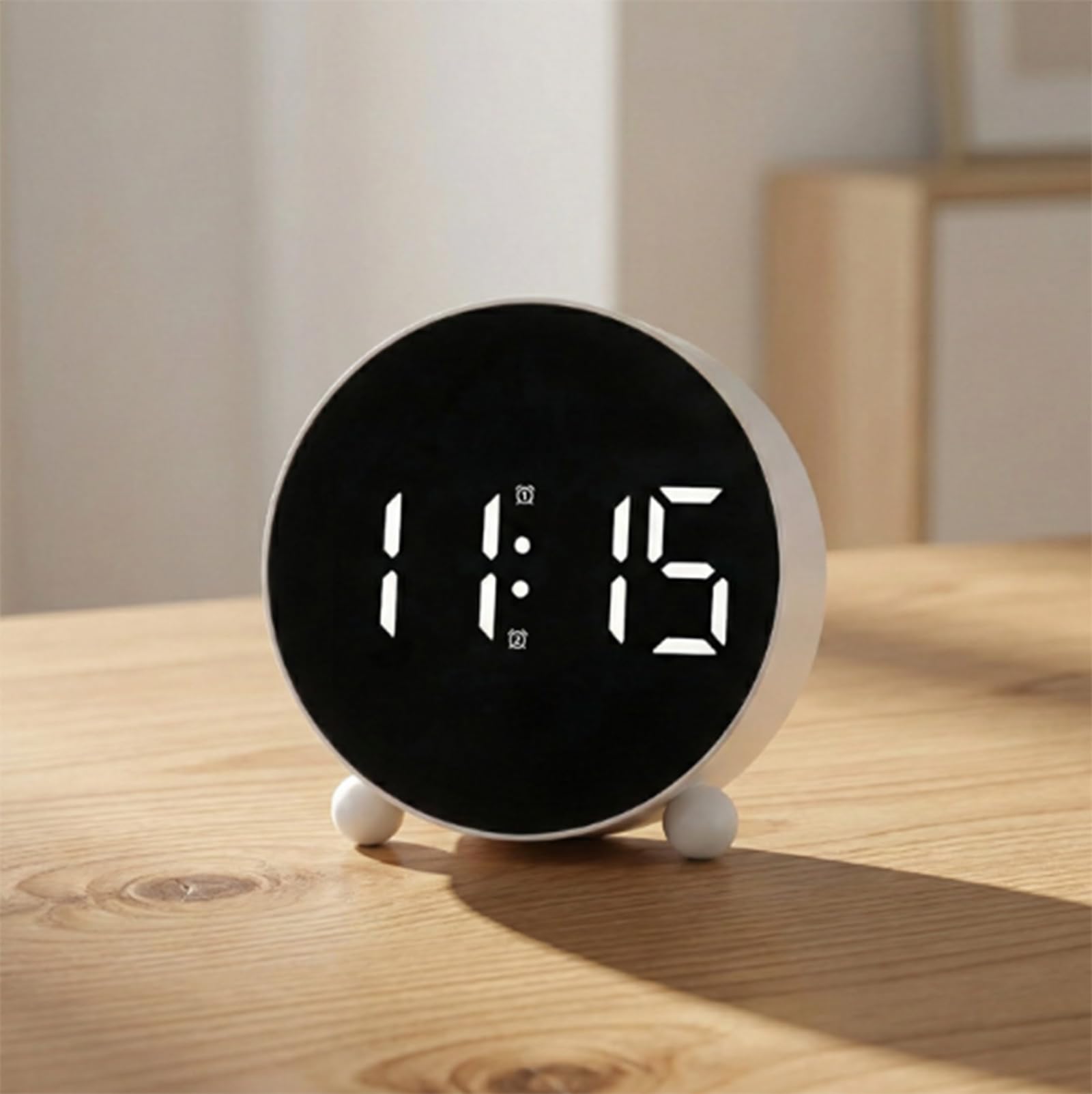 Reloj Despertador Redondo Digital LED Activado por Tacto para Mesa de Estudio | Alarma dual, repetición de alarma, visualización de la semana, USB/alimentado por batería, reloj de escritorio,