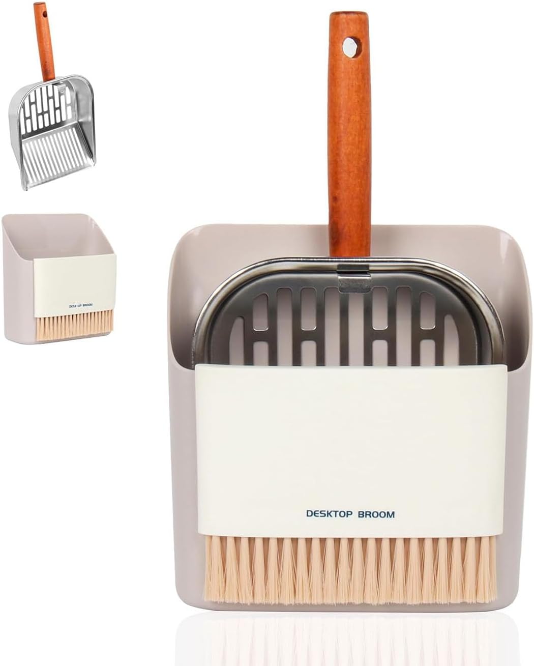 WADY 1 Pcs Cat Litter Scoop with Holder - Metal Litter Scoop Portable Broom and Dustpan Set, Stainless Steel sifting Scoop, Kitten Pooper Lifter, Durable, for Litter Box (Gray)