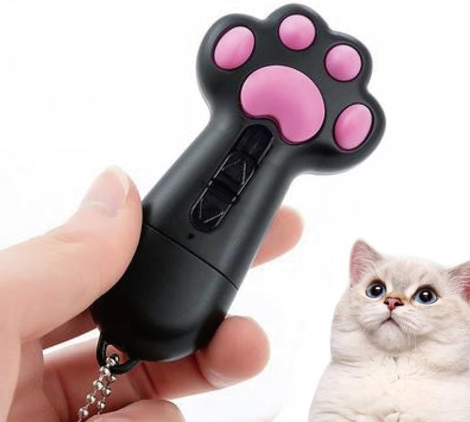 Interactive Cat Toy with Feather Wand, Pink and White (Black)