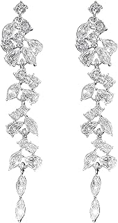 Tabanzhe Silver Diamond Dangle Earrings for Women,Long Crystal Tassel Dr...