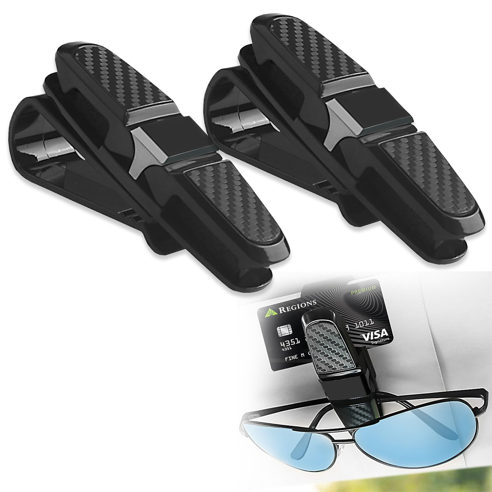 2 PCS Glasses Holders for Car Sun Visor, Sunglass Holder for Car, Sunglasses Holder Hanging, Multifunctional Eyeglass Holder, Universal Car Glasses Clips (Black)