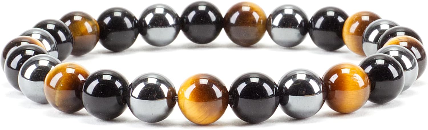 Cherry Tree Collection Tigers Eye Bracelets Plus Over 40 Other Stones – Gemstone Beads for Men & Women, Promotes Protection, Courage, Focus, Balance & Luck – Available in S, M, L with 8mm Round Beads