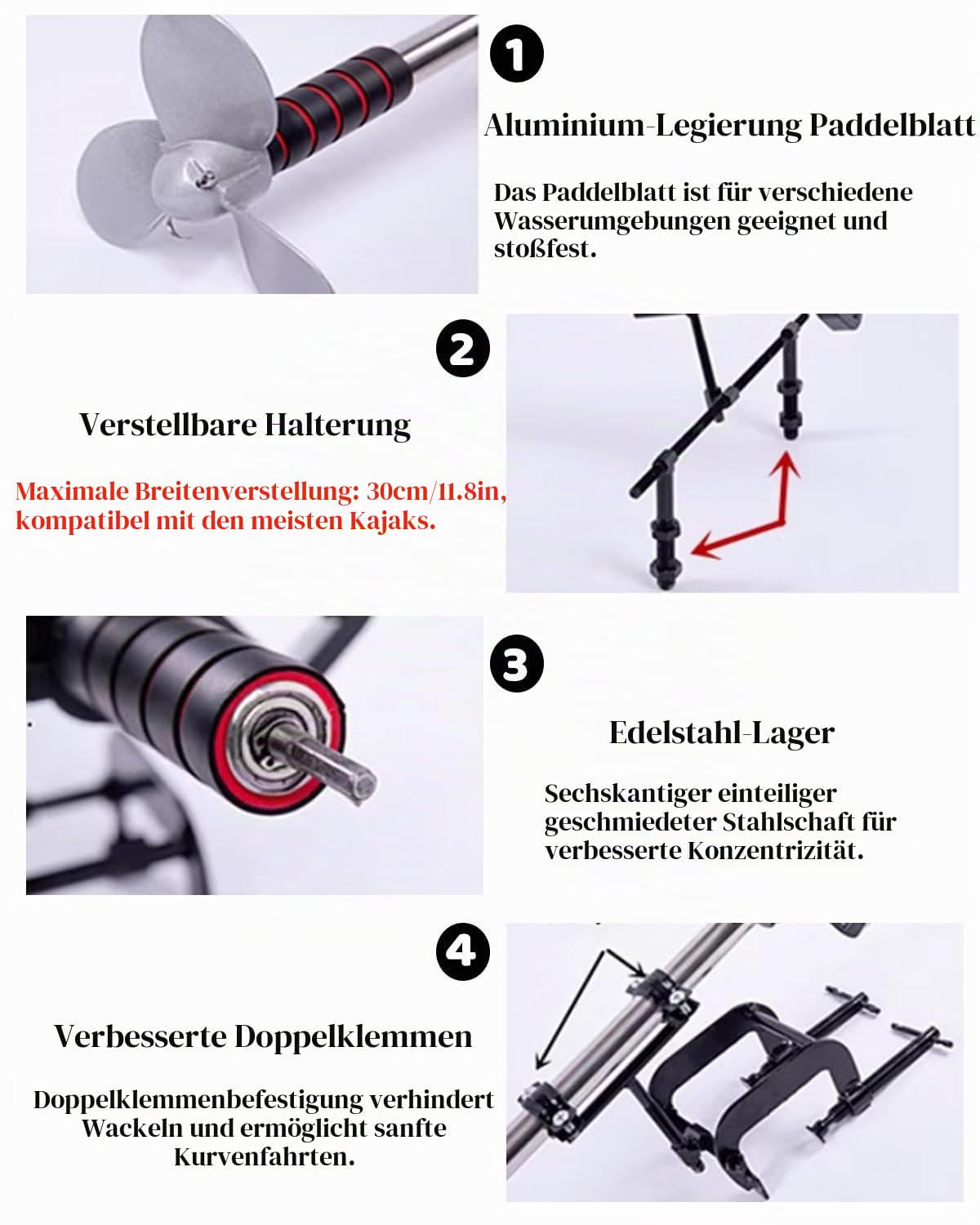 Außenborder Motor Batterie für Elektro-Trolling-Motor, Angelboot, Elektro-Außenbordmotor für Paddle-Boards, Hand-Kajak-Motor, Notpaddel für Seeteiche(With Bracket,L-125cm(49 1/4"))