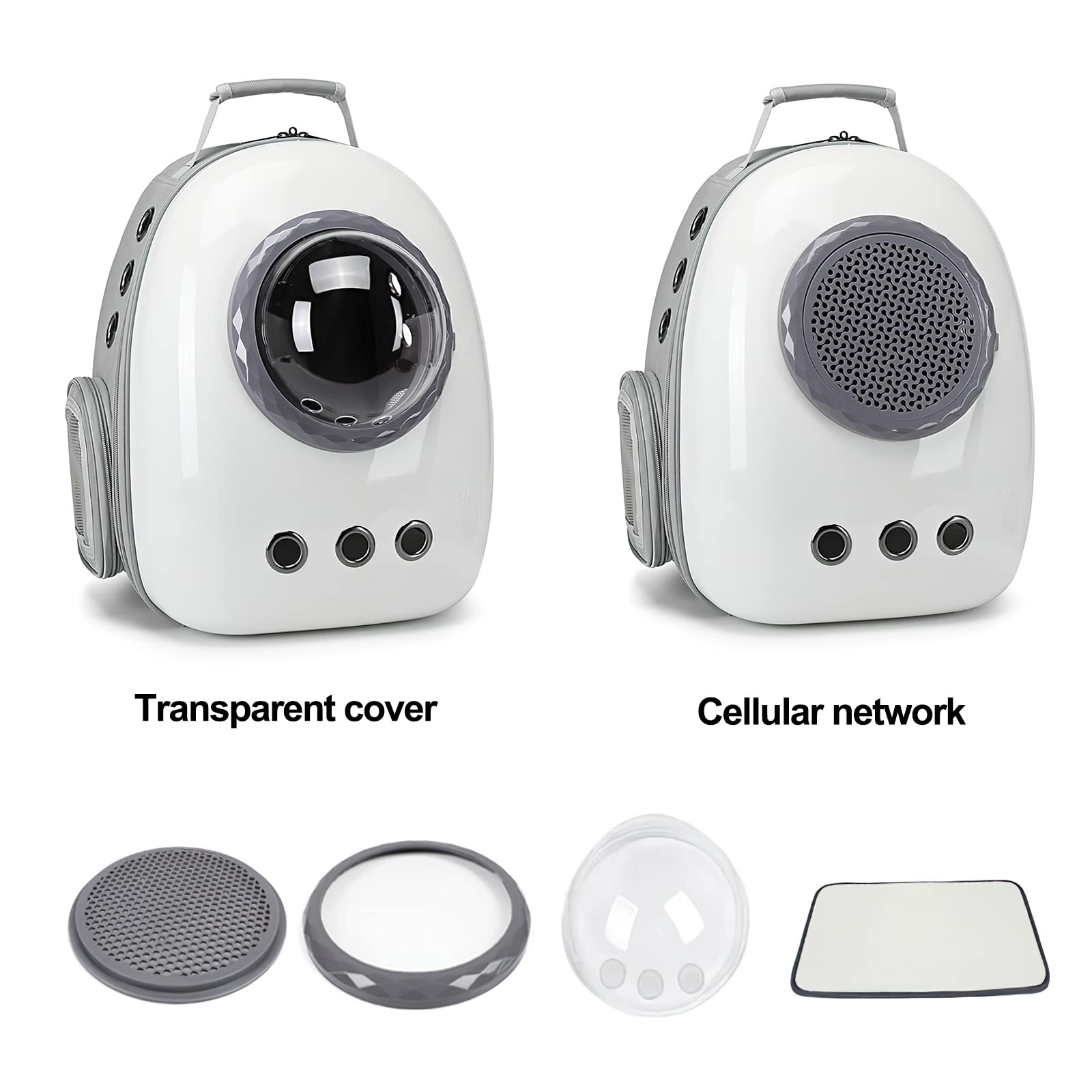 Galatée Mochila para Gatos, Mochila para Mascotas Cápsula Espacial, Mochila Transparente Impermeable para Mascotas, Mochila para Transportar Cachorros a La Moda(Accesorios Grises, Blanco + Negro)