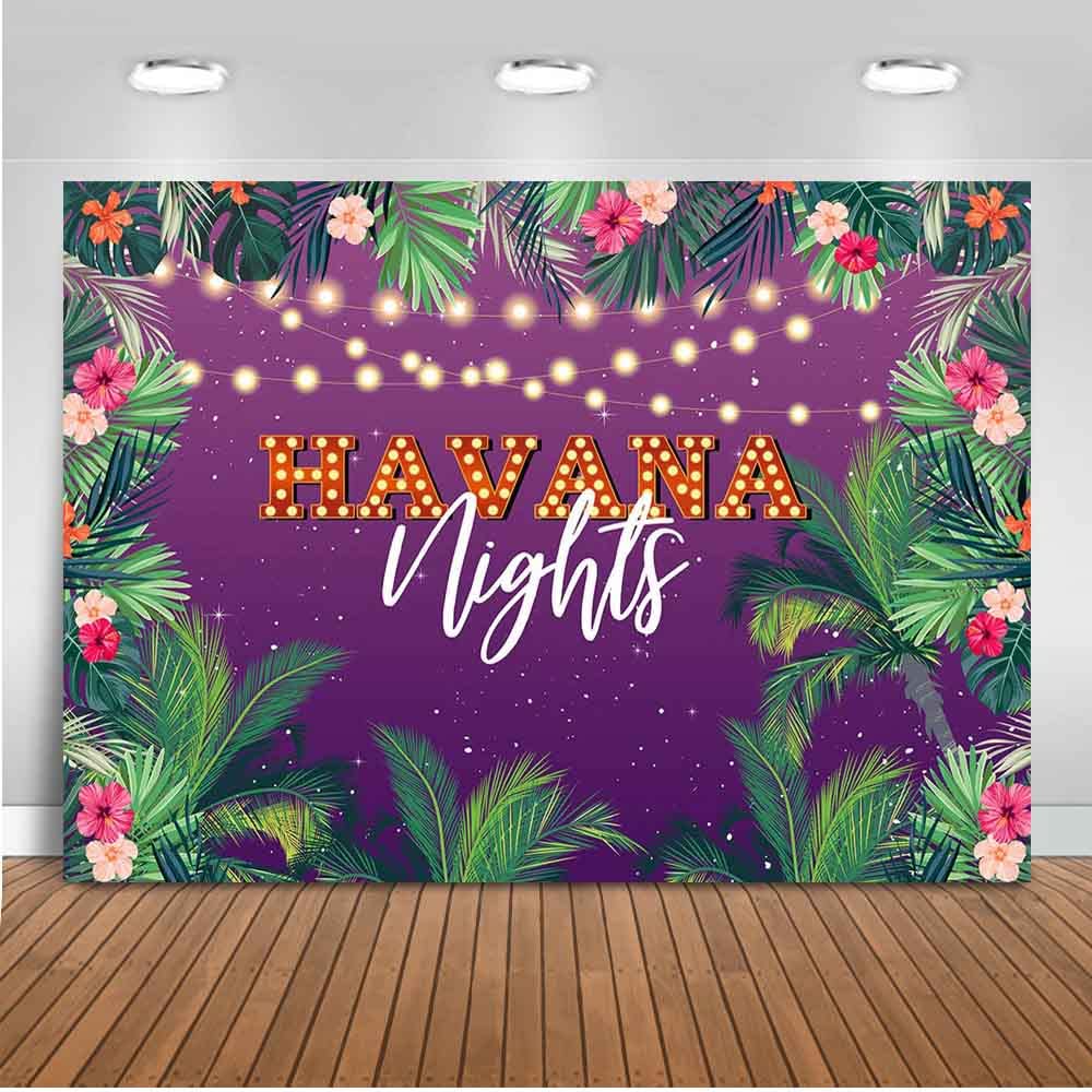 Mocsicka Havana Nights Backdrop Summer Tropical Palm Leaves Glitter Lights Cuban Party Decorations Photo Backdrops One Hot Havana Nights Photography Background (7x5ft)