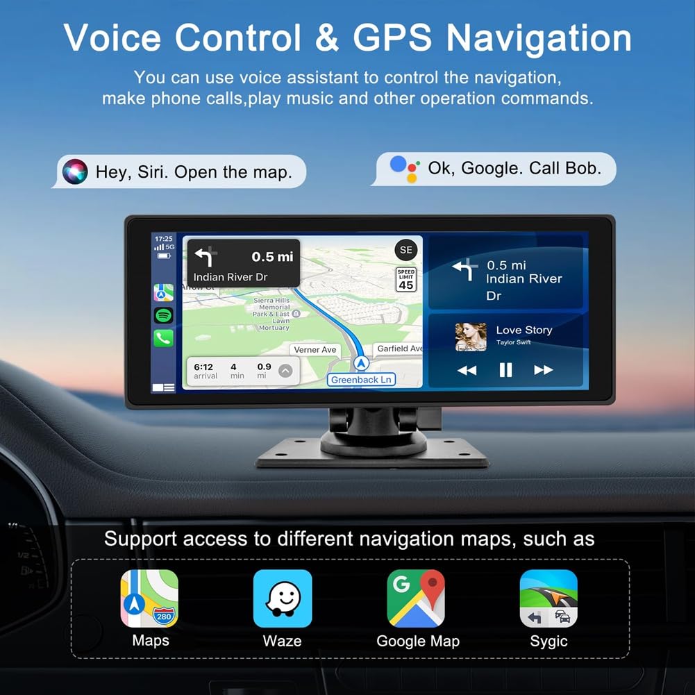 Autoradio Carplay portatile fili con dashcam, schermo IPS HD 10,26, Android Auto, Telecamera retromarcia 1080P, Ricambi Bluetooth