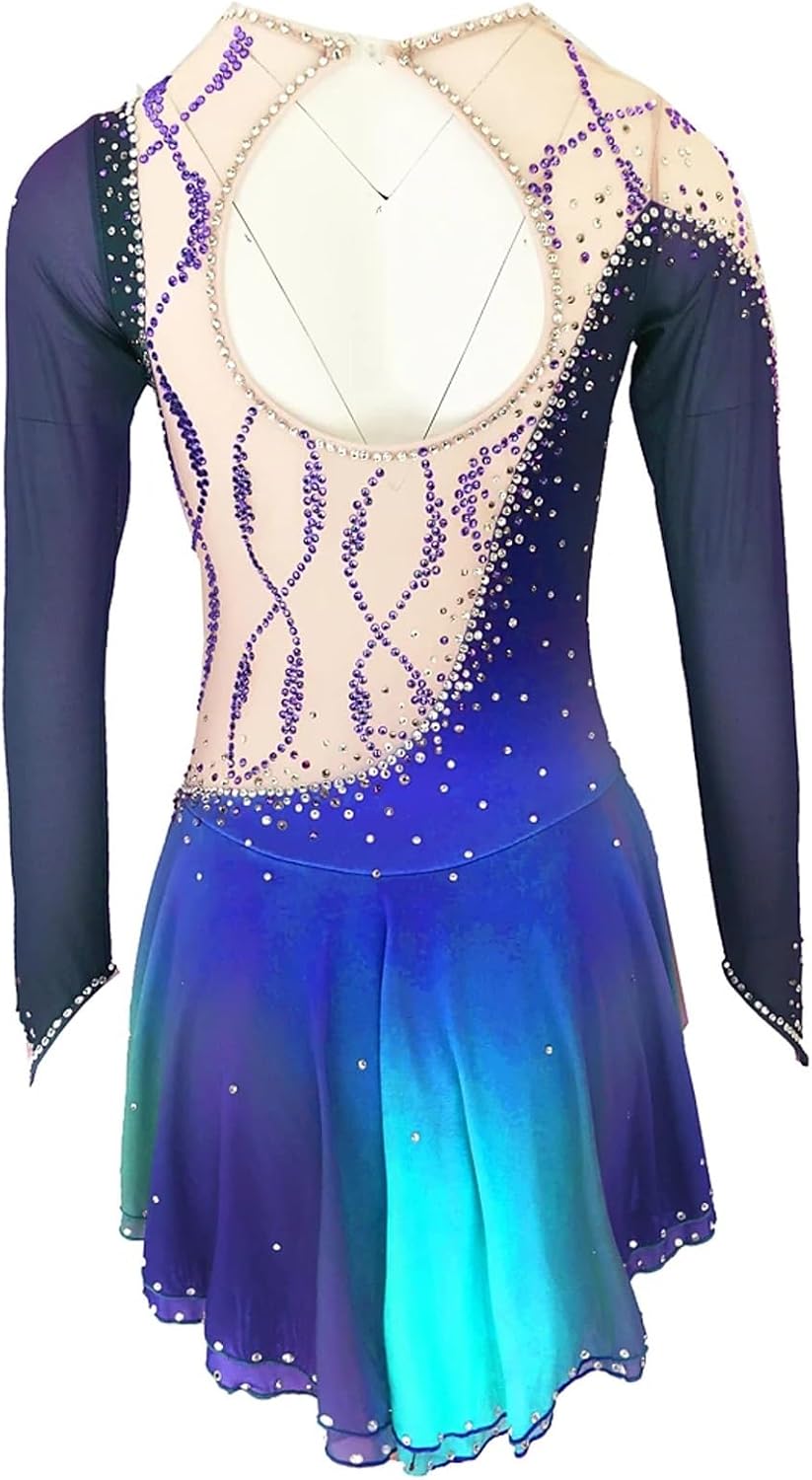 Professional Girl Figure Skating Dress Open Back Comfortable Breathable Rhinestone Wear