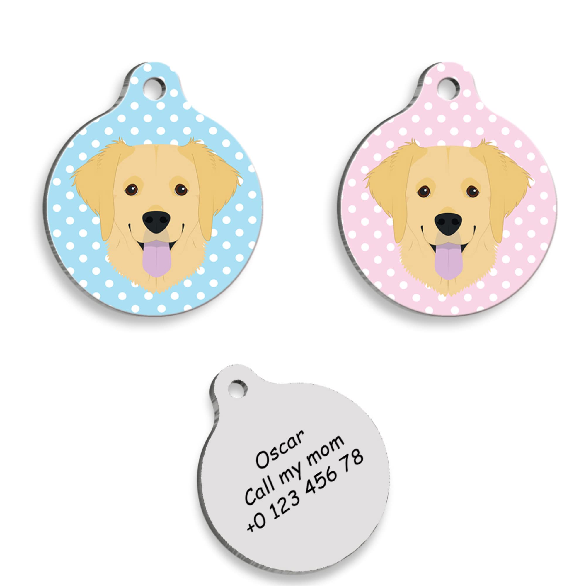 GOLDEN RETRIEVER Personalized Dog Tag - Custom Name Tag - ID Tag for Dog & Cat - Customized Pet Tags - Dog Name Tag - Cat Name Tag - Engraved Dog Tag (Blue)