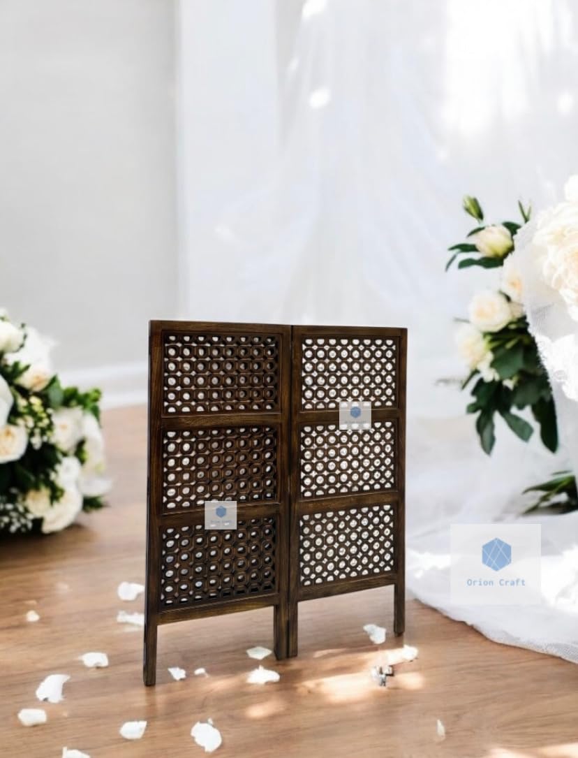 Wooden Room Divider for Living Rooms Wood Partition Wall Divider, Wooden Screen Separator Bedroom/Office/Restaurant/Kitchen Pooja Room (4 Feet Brown) (2 Panel)-image-40