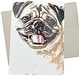 Pug Greeting Card with Envelope (5X7 Inches and Blank Inside for All Occasions) Cute Fawn Pug on card for Birthday, Anniversary, or Thinking of You - 314