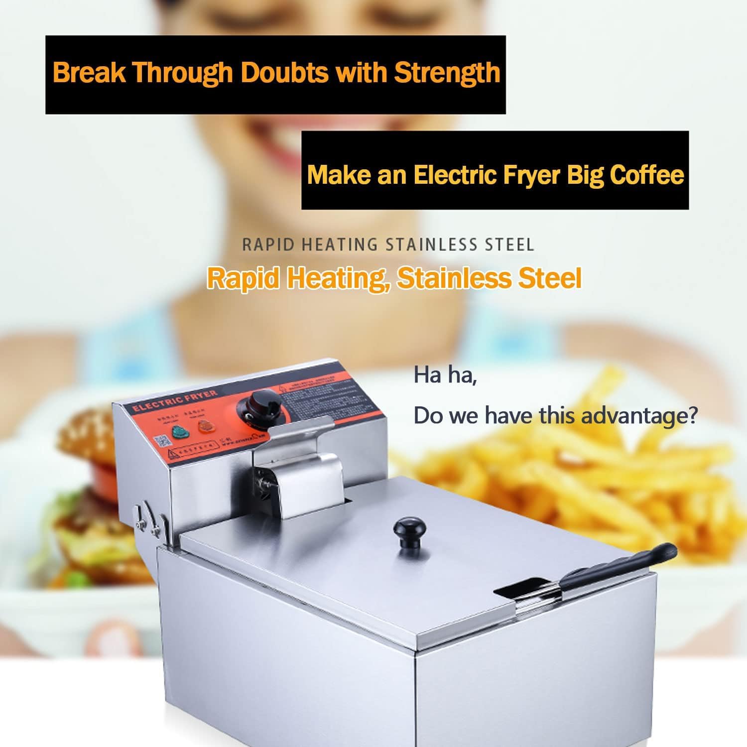 Friggitrice elettrica da banco con cestello solido di facile montaggio, acciaio inossidabile coercitivo, per cucina, ristorante, temperatura regolabile per cucinare patatine fritte di pollo
