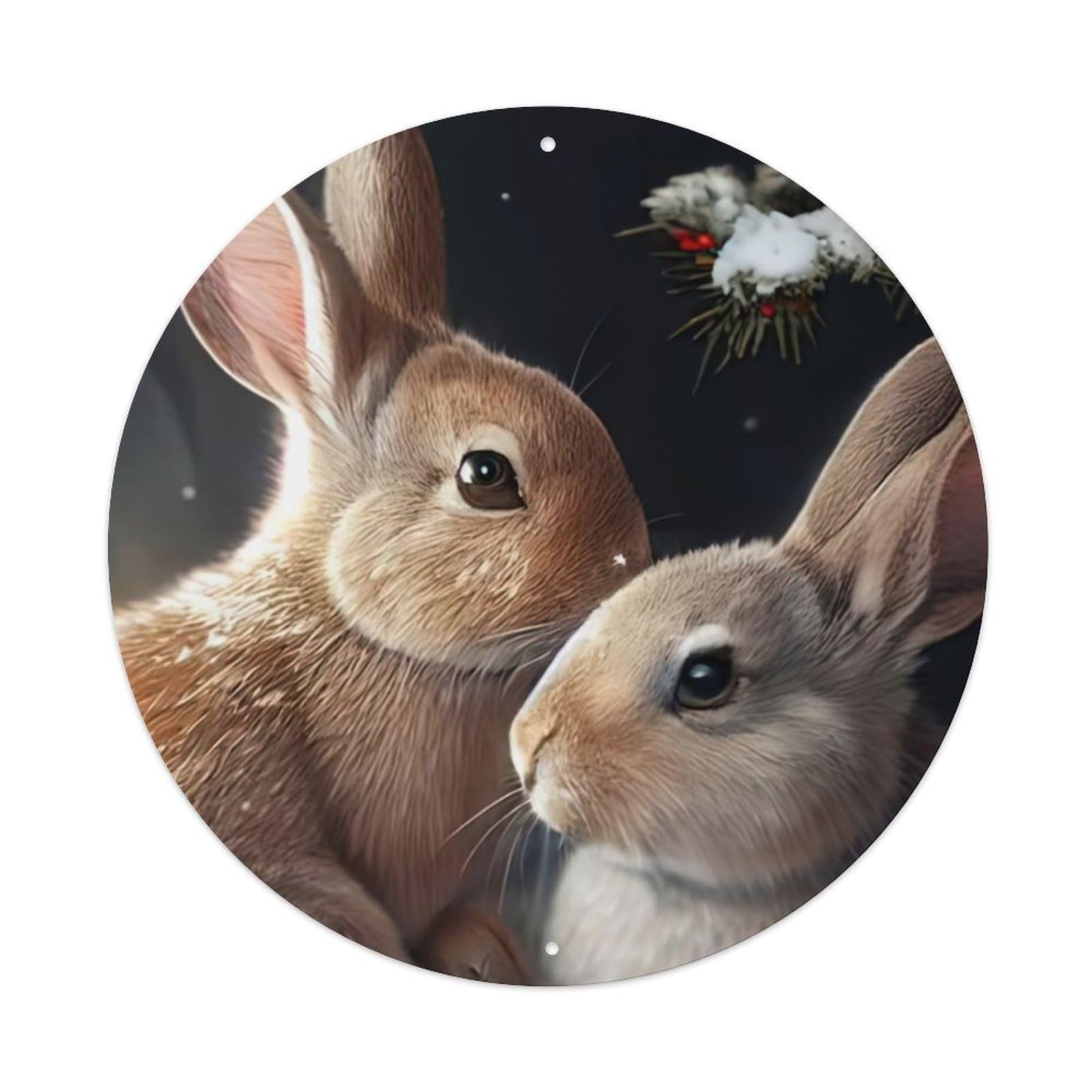 Animal Artwork Two Rabbits in The Snow Vintage Metal Tin Sign Plaque Wall Decor for Cafe, Club Bar, Office, Garden Metal Poster 8x8Inch