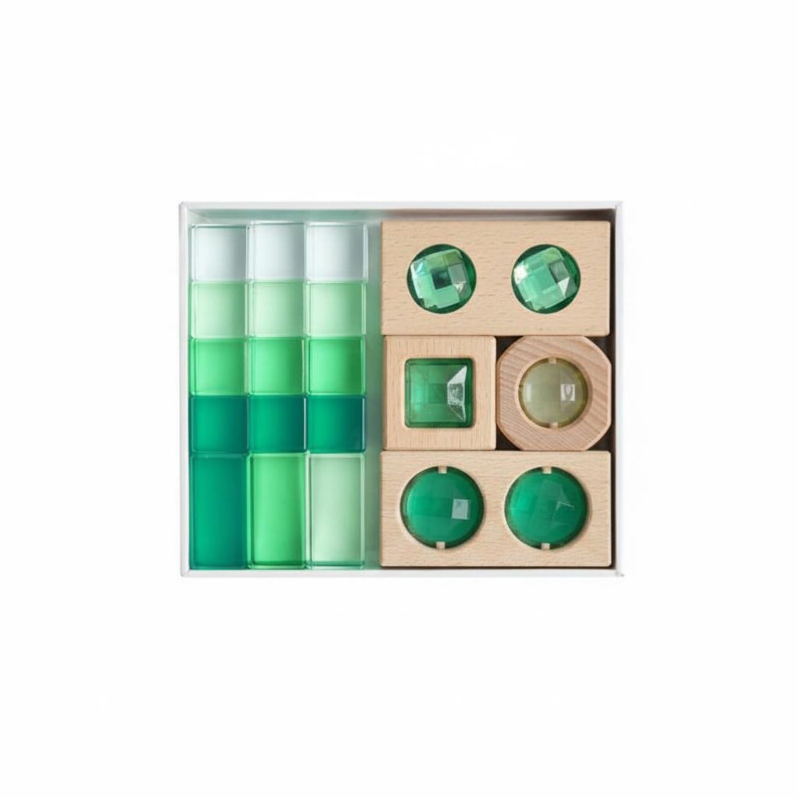 Qianly Kinder Bausteine Farbblöcke Steckbausteine Stapelsteine Lernbausteine aus Acryl Und Holz mit Glatter Oberfläche Und für Farbsortierung Visuelle, Grün