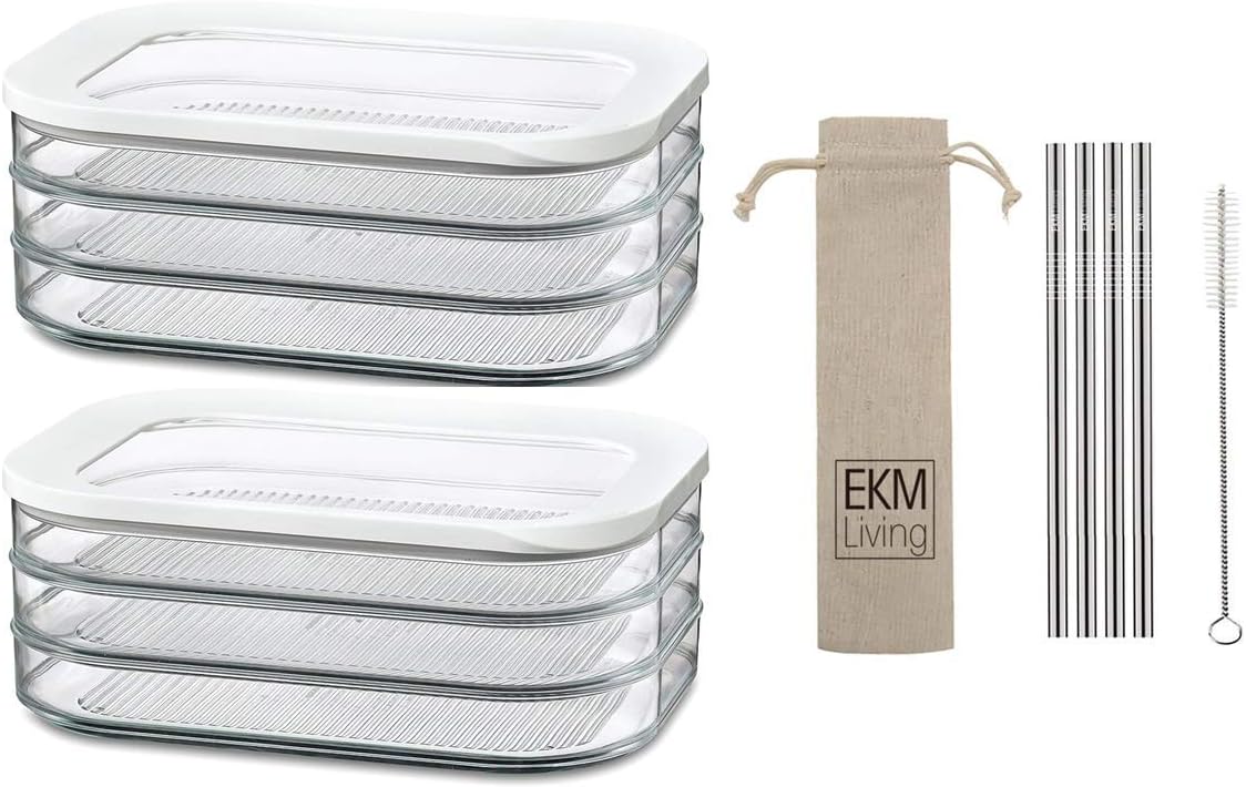 Rosti Mepal Modula White Food Storage Container, 3 Sets, 8744.0 ml + 4 EKM Living Stainless Steel Straws