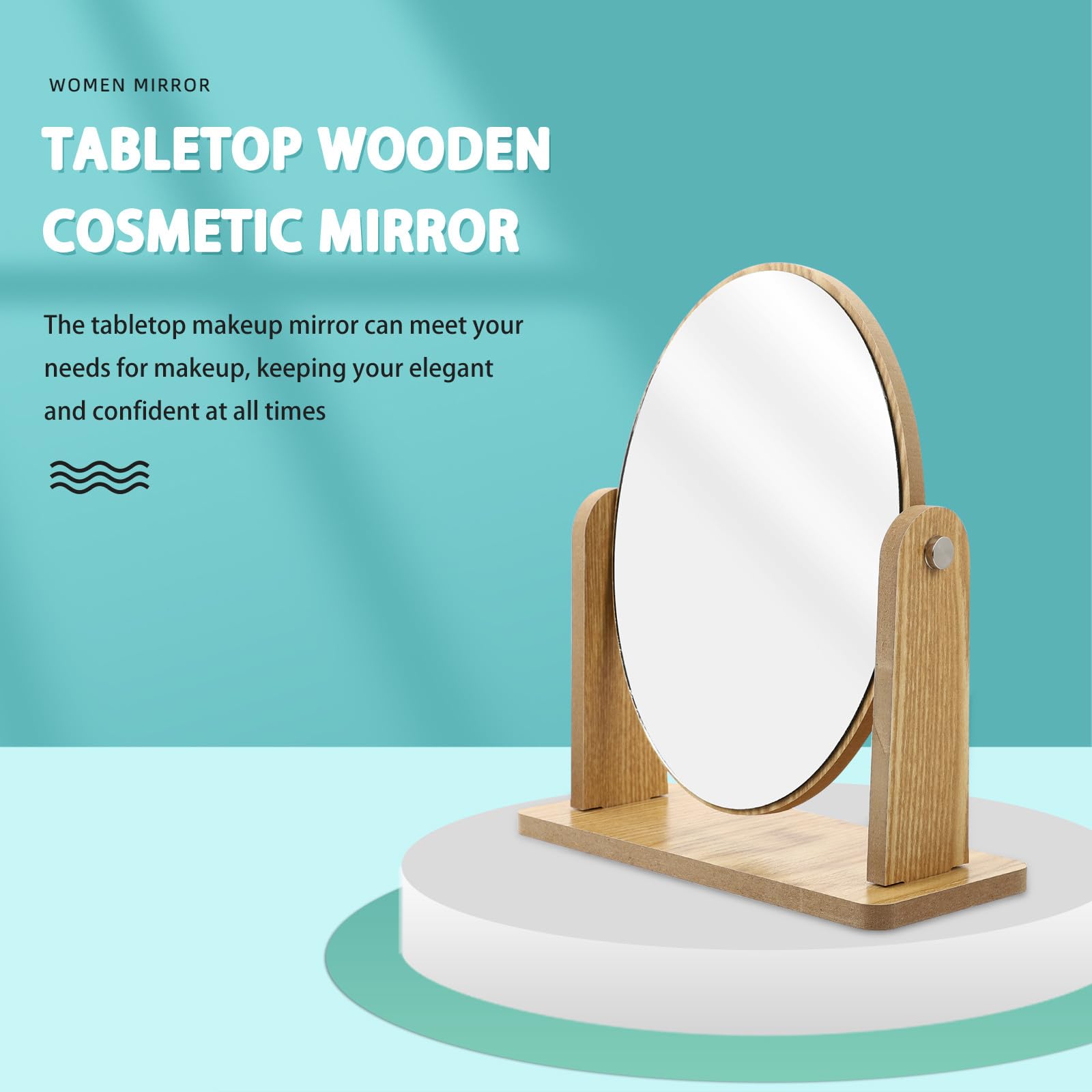 Specchio per Trucco in Legno da Tavolo Salvaspazio Supporto Girevole, Design Moderno e Stile Semplice per Vanità e Camere da Letto