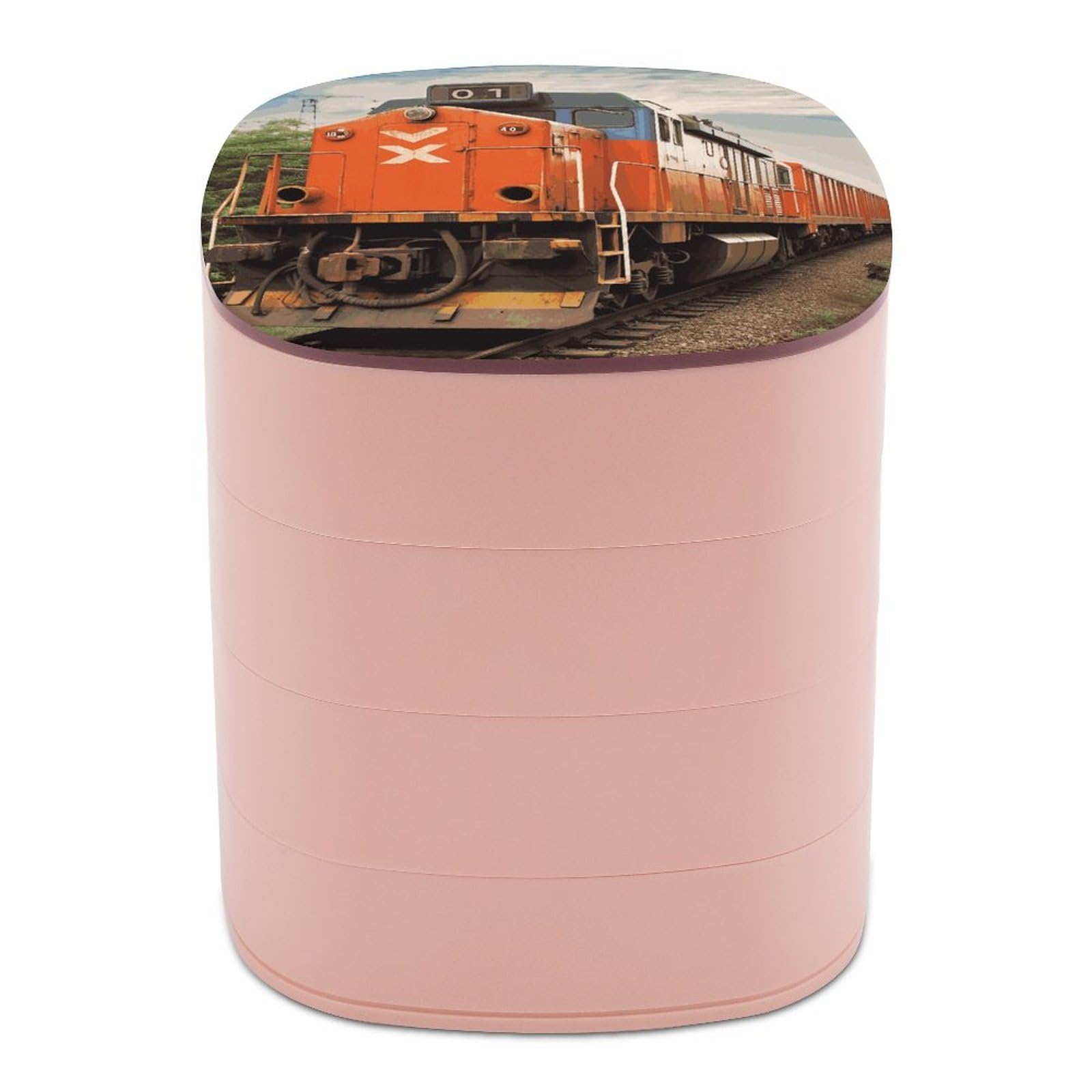 FekiLoot Train Jewelry Box 4-Layers Rotatable Jewelry Organizer Storage Box with Mirror Cute Travel Jewelry Case Portable Earring Holder Organizer for Ring Necklace Bracelet
