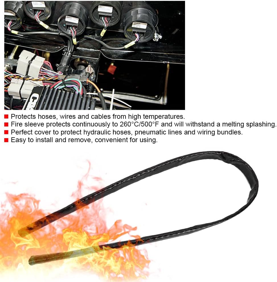 Fuel Hose Protector,3.3ft Black Heat Sleeve Braid Flame Heat 5/8 ID 0.6in Compatible with AN10 Fuel Hose