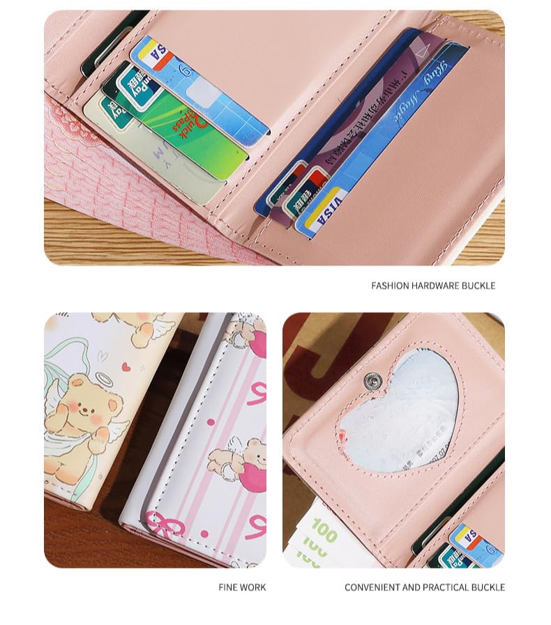 Cute Wallet Girls Wallet Coquette Accessories, Trifold Kawaii Stuff Card Holder Aesthetic Card Cases Cutecore Purse (Bear)2