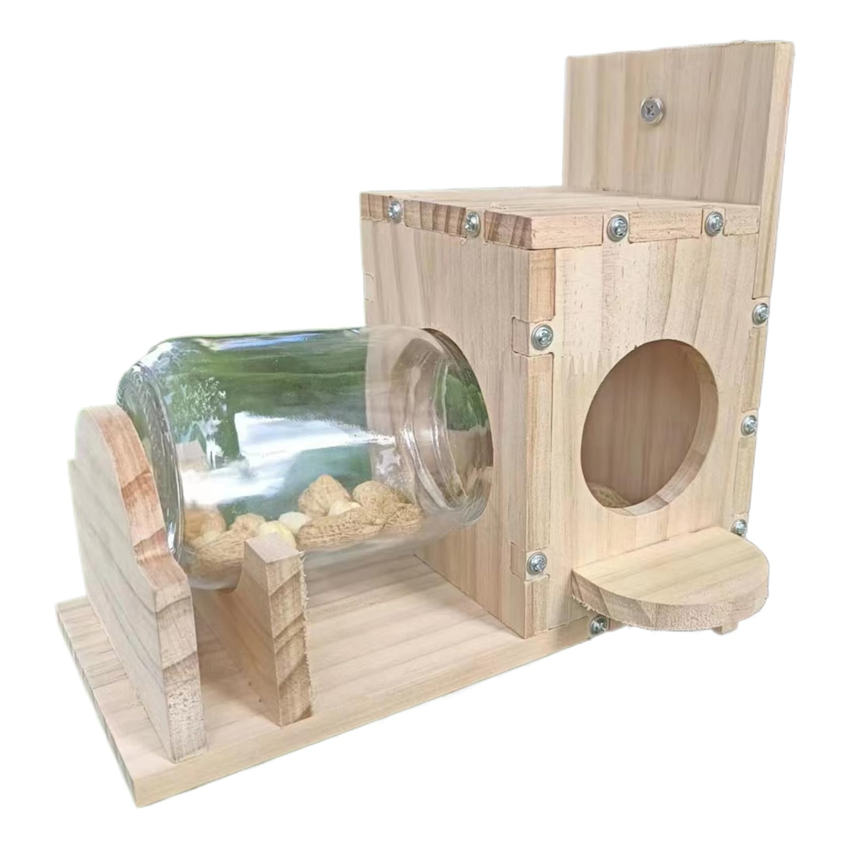 Casetta Per Scoiattoli In Legno - Mangiatoia Esterna Con Dispensatore Trasparente, 22x11x21cm