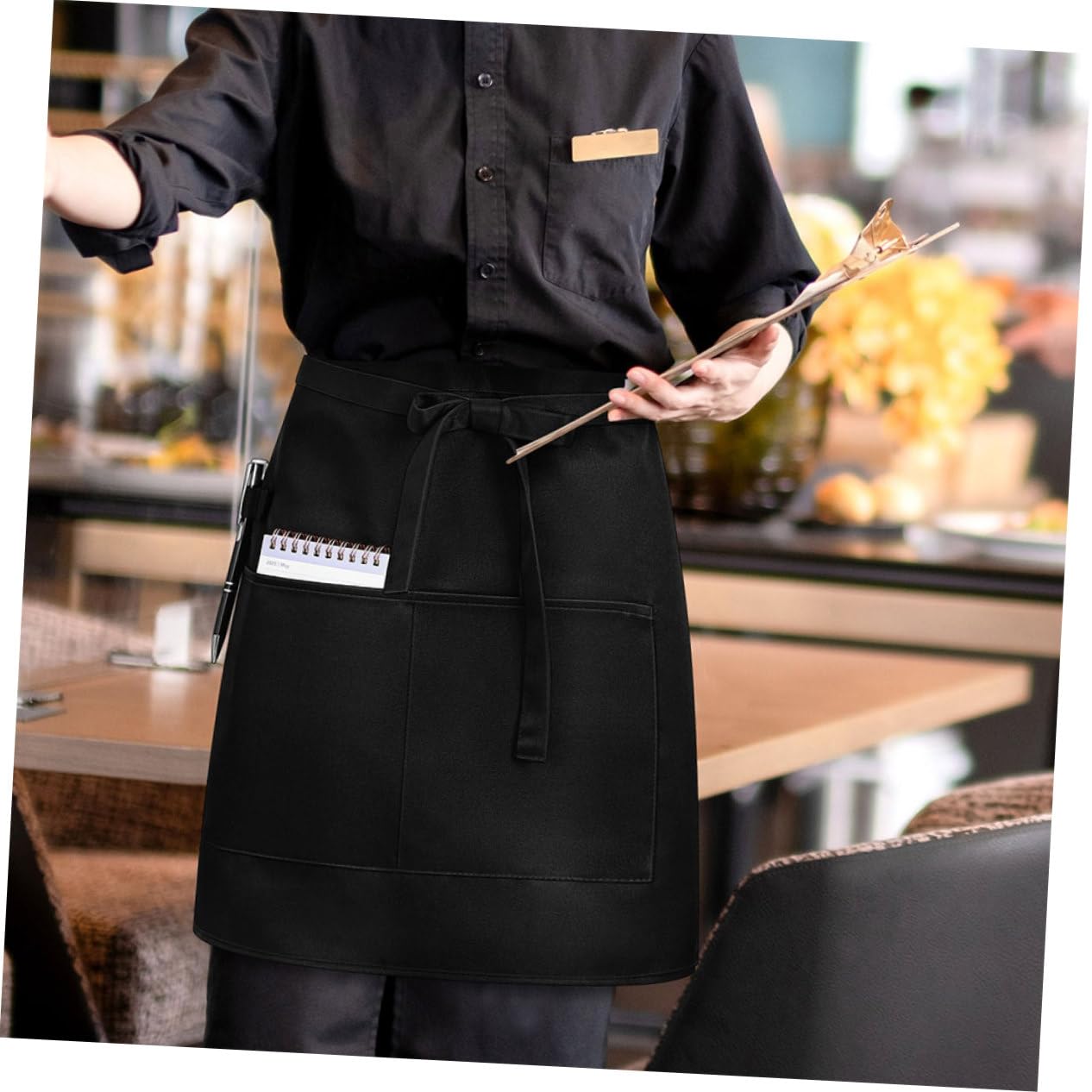 HEALLILY 5pezzi Grembiule da Cameriere con Tasche Mezzo Grembiule Corto in Vita per Bar e Bistrot Design Elegante e Flessibile per Personale