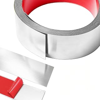 5M x 6CM Metallband Zierleisten Selbstklebend, Edelstahlblech Wandleisten, Stuckleisten Wand, Schäl und Stick Edelstahl für Kamin, Spiegelrahmen, Möbel und Heimdekoration - Gebürstetes Silber