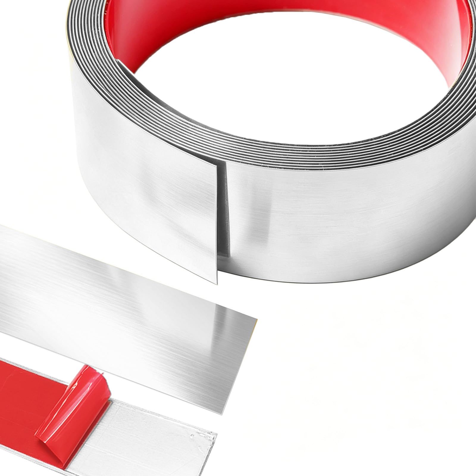 5M x 6CM Metallband Zierleisten Selbstklebend, Edelstahlblech Wandleisten, Stuckleisten Wand, Schäl und Stick Edelstahl für Kamin, Spiegelrahmen, Möbel und Heimdekoration - Gebürstetes Silber