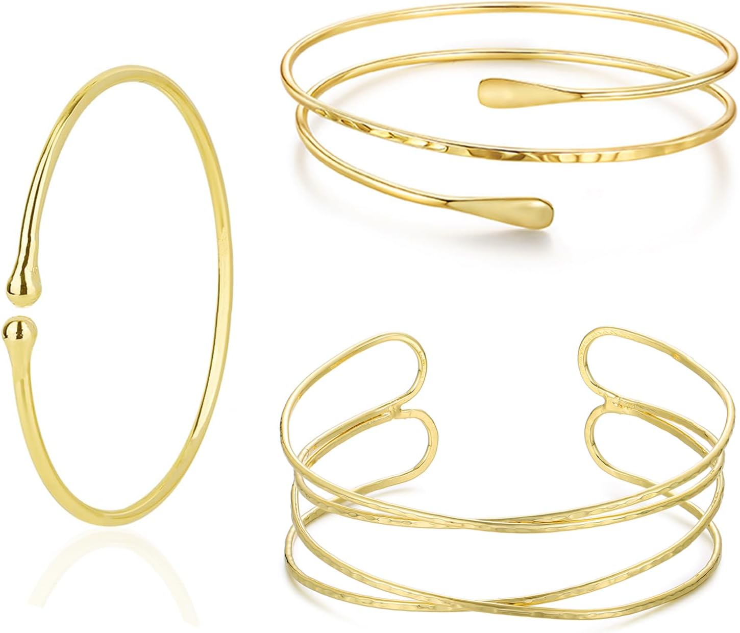 YVVLEE 3Pcs Arm Cuff for Women Open Upper Coil Bangle Bracelets Armlet Gold Silver Adjustable Armband Arm Bracelet Set