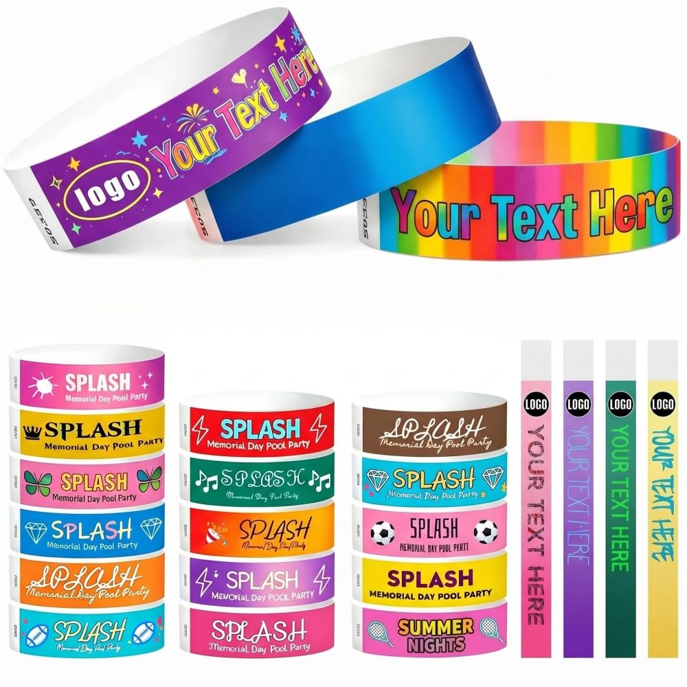 Paper Wristbands Personalised Custom Text Logo 19/25mm Events Wedding ID