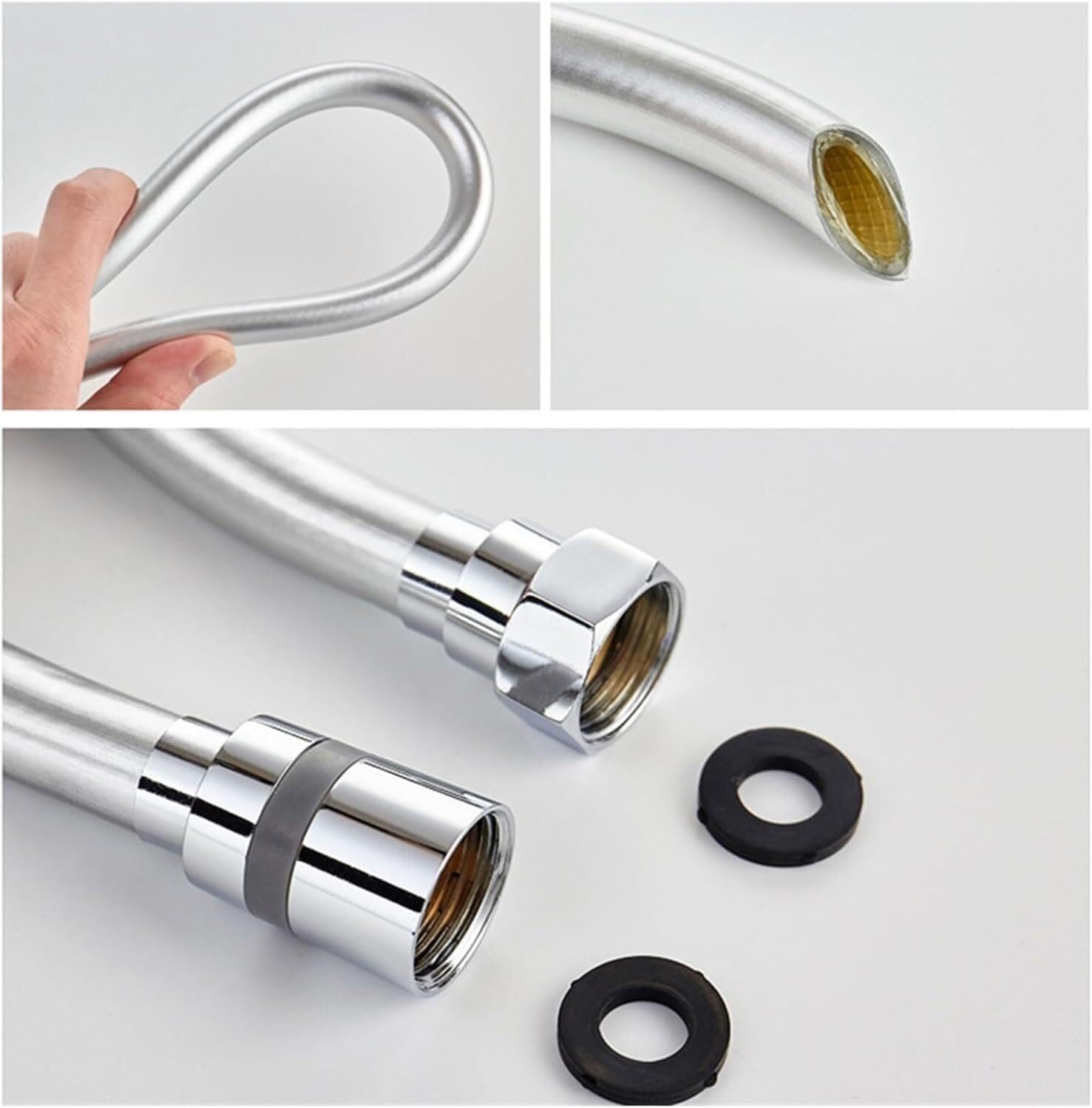 Manguera flexible de alta presión para bidé, manguera de ducha de PVC de 3/2/1,5 m para cabezales de ducha de mano, conexión duradera y a prueba de fugas para uso en el baño