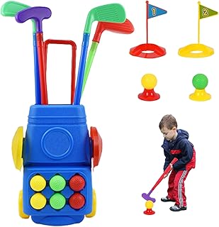 rupusiner Kids Golf Juego de Golf retráctil para niños pequeños Mini Coloridos para niños con 6 Bolas, 4 Palos, 2 Agujeros de práctica para