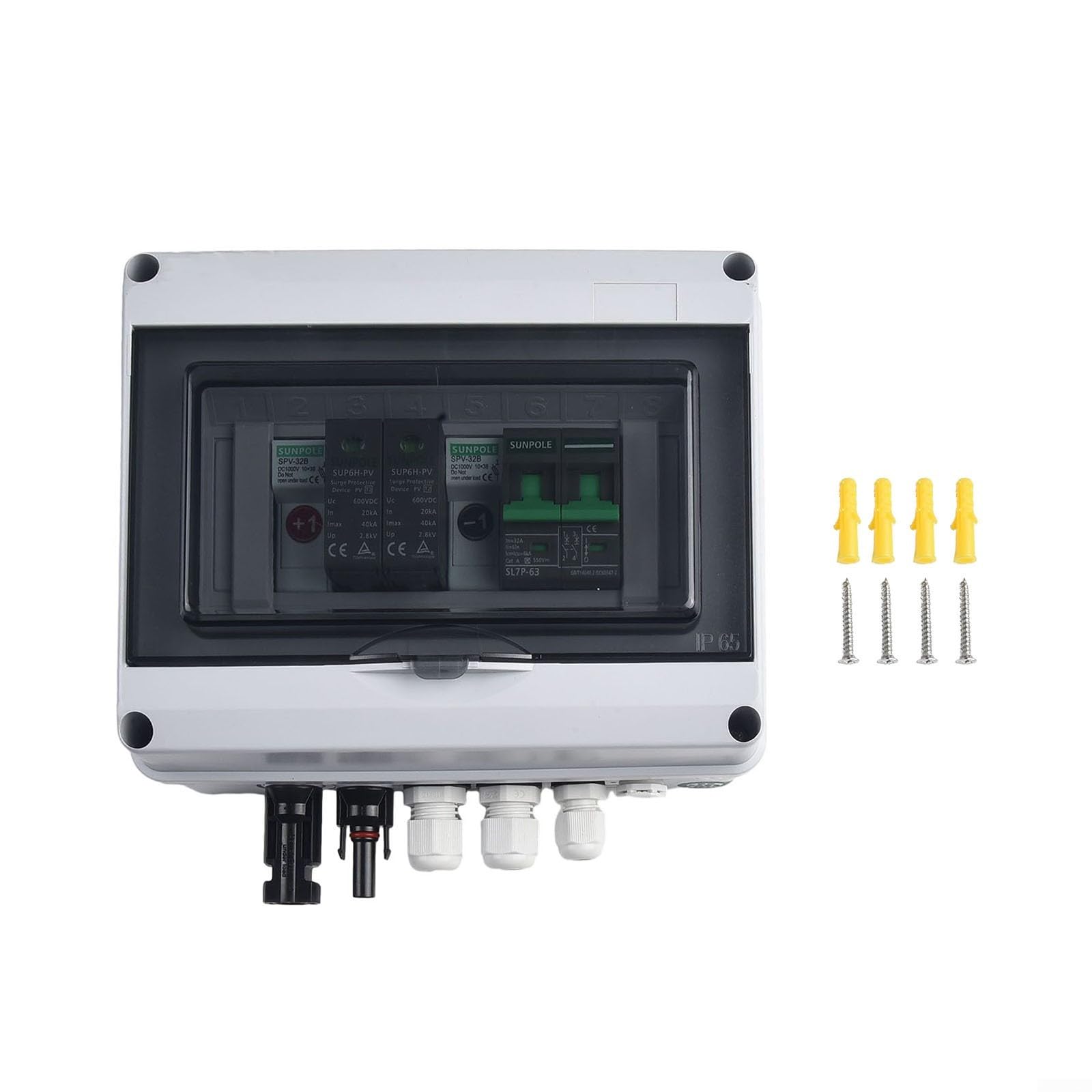 Oceanlend Solare PV Combiner Box, 550V 1 stringa solare PV Combiner Box, Protezione da sovratensione/sovraccarico, IP65 impermeabile, per tetti impianti fotovoltaici, NYL6H64X114VB6DI4T1TR1IAY60I