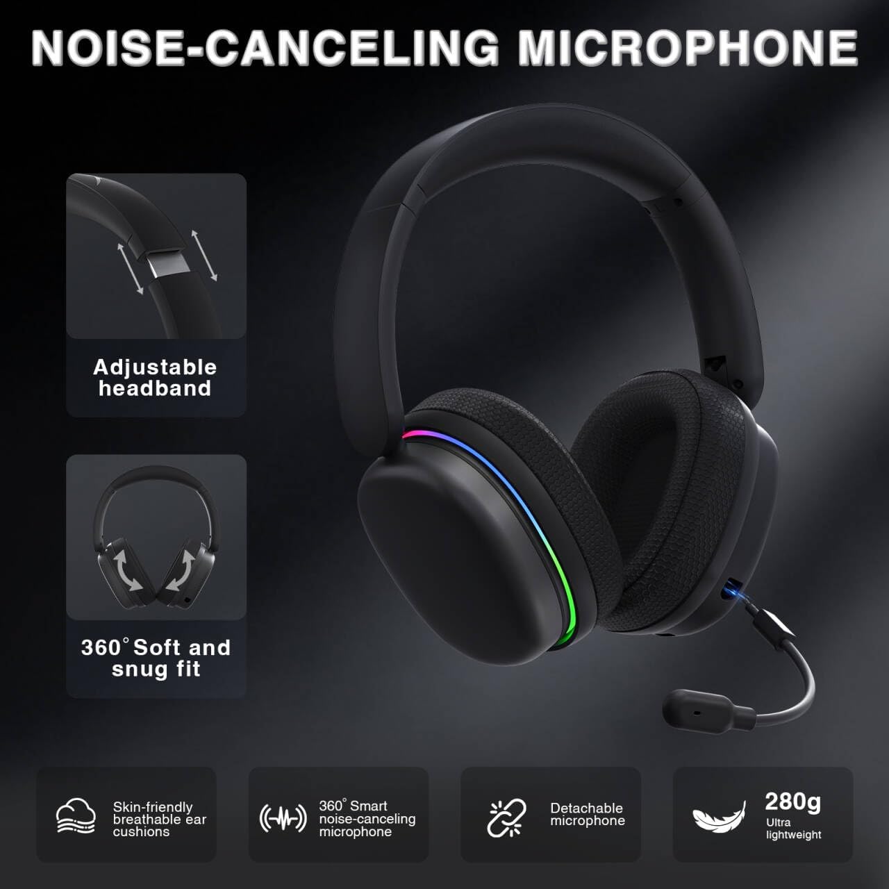 AULA G7 Pro Wireless Gaming Headset with 7.1 Surround Sound, 40mm Driver, BT5.3 Gaming Headphones with Mic, RGB, 10ms Latency, 65H Battery, PC Gaming Headset for PS5,PS4, Switch,Xbox,PC,Phone, Mac - Image 7