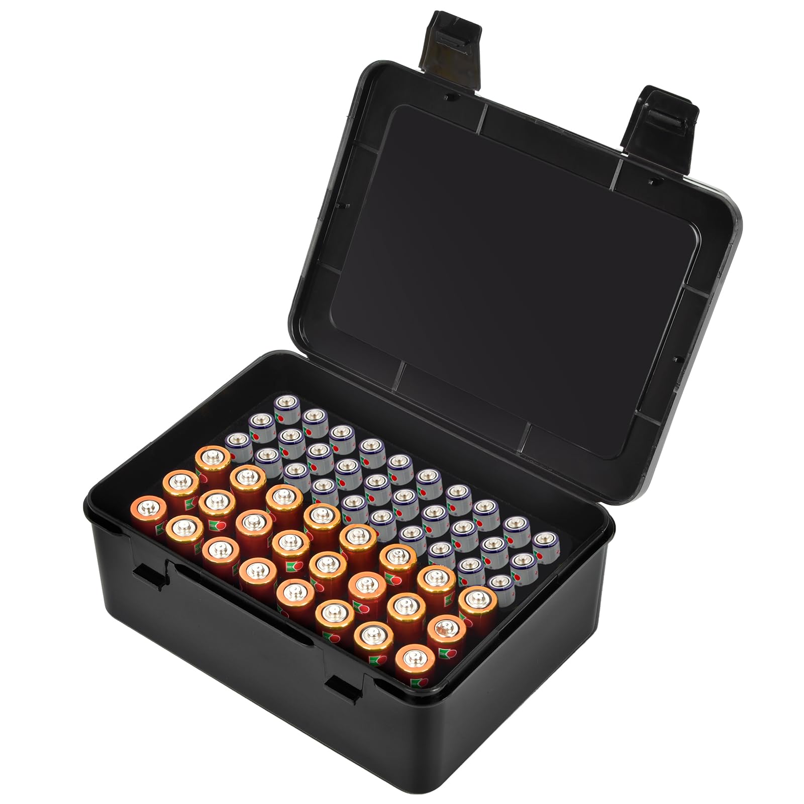 ALCYON Battery Organizer Storage Box, Garage Case Holder for 24* AA, 30* AAA Batteries (Bag Not Include Batteries Pack)-Black
