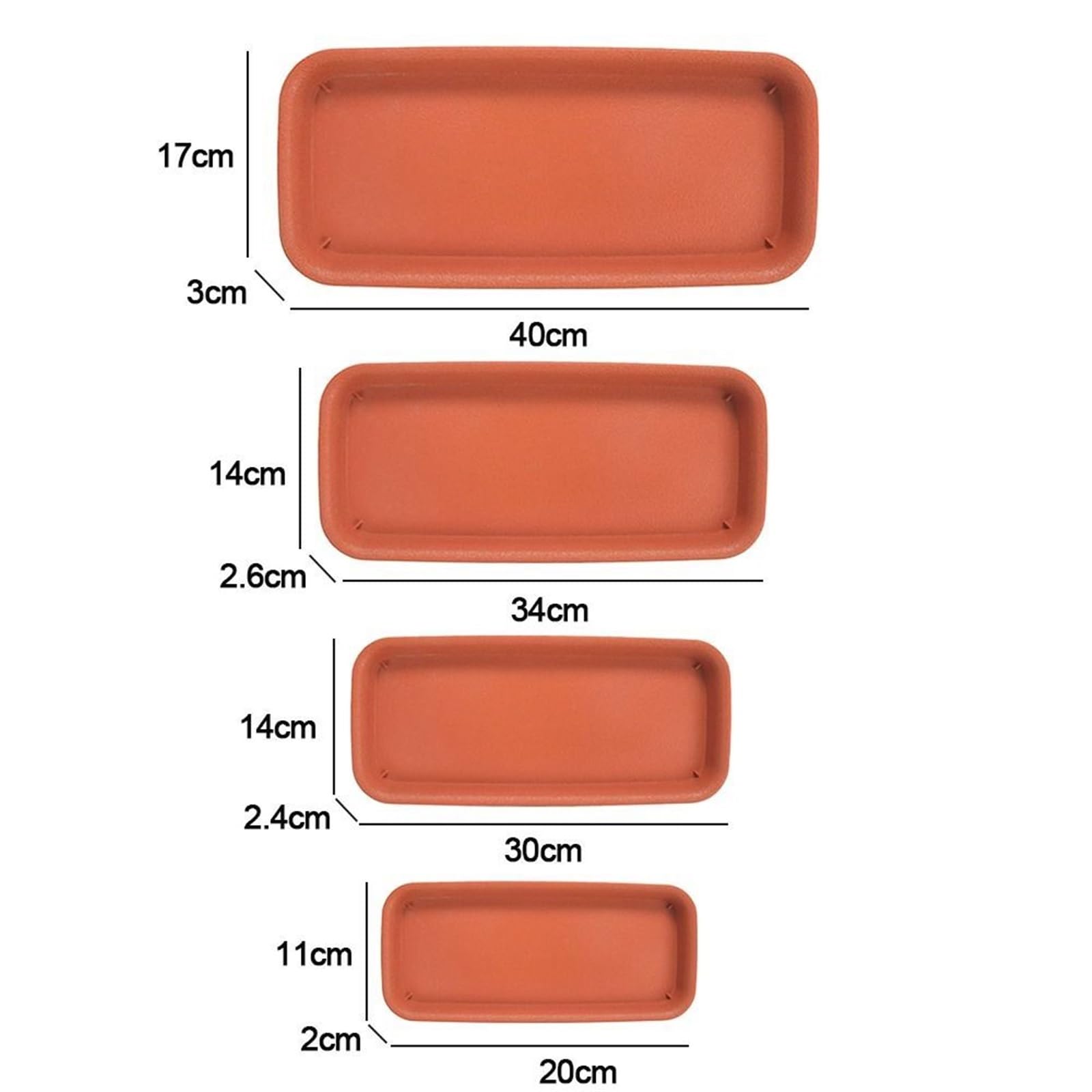 Verdes Platos para Macetas Platillo for Plantas, bandejas de Goteo, Bandeja de plástico, platillos for Interior y Exterior, Maceta Rectangular, 1 ud. Platillos para Plantas(Red-40x17cm)