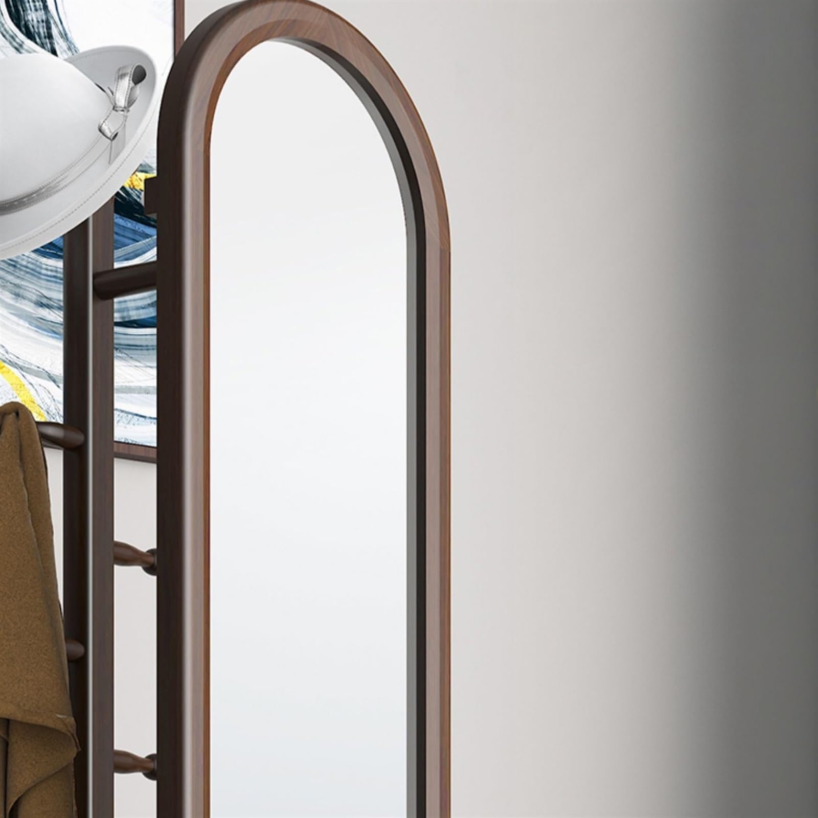 Miroir Pleine Longueur Miroir de Dressing Tout en Bois Massif, Porte-Manteau Multifonctionnel Rotatif sur Pied intégré, Nouveau Porte-vêtements Chambre à Coucher Style Chinois