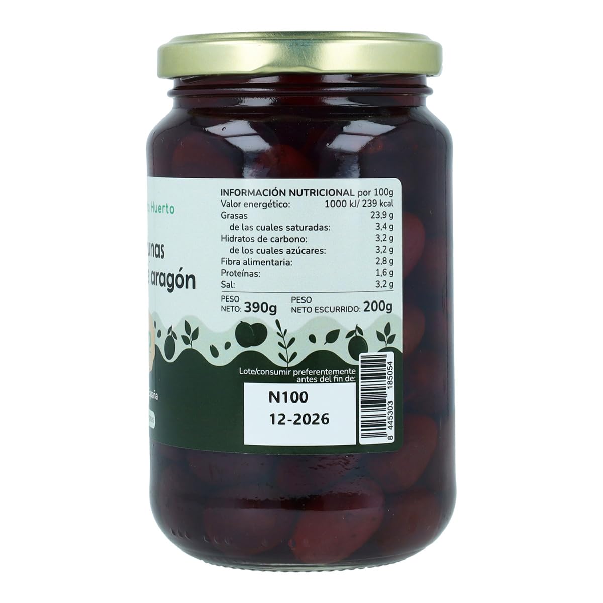 Aceituna Negra de Aragón Ecológica ECO 350g Escurrido - Aceituna Negra Orgánica con Orégano y Sal Marina