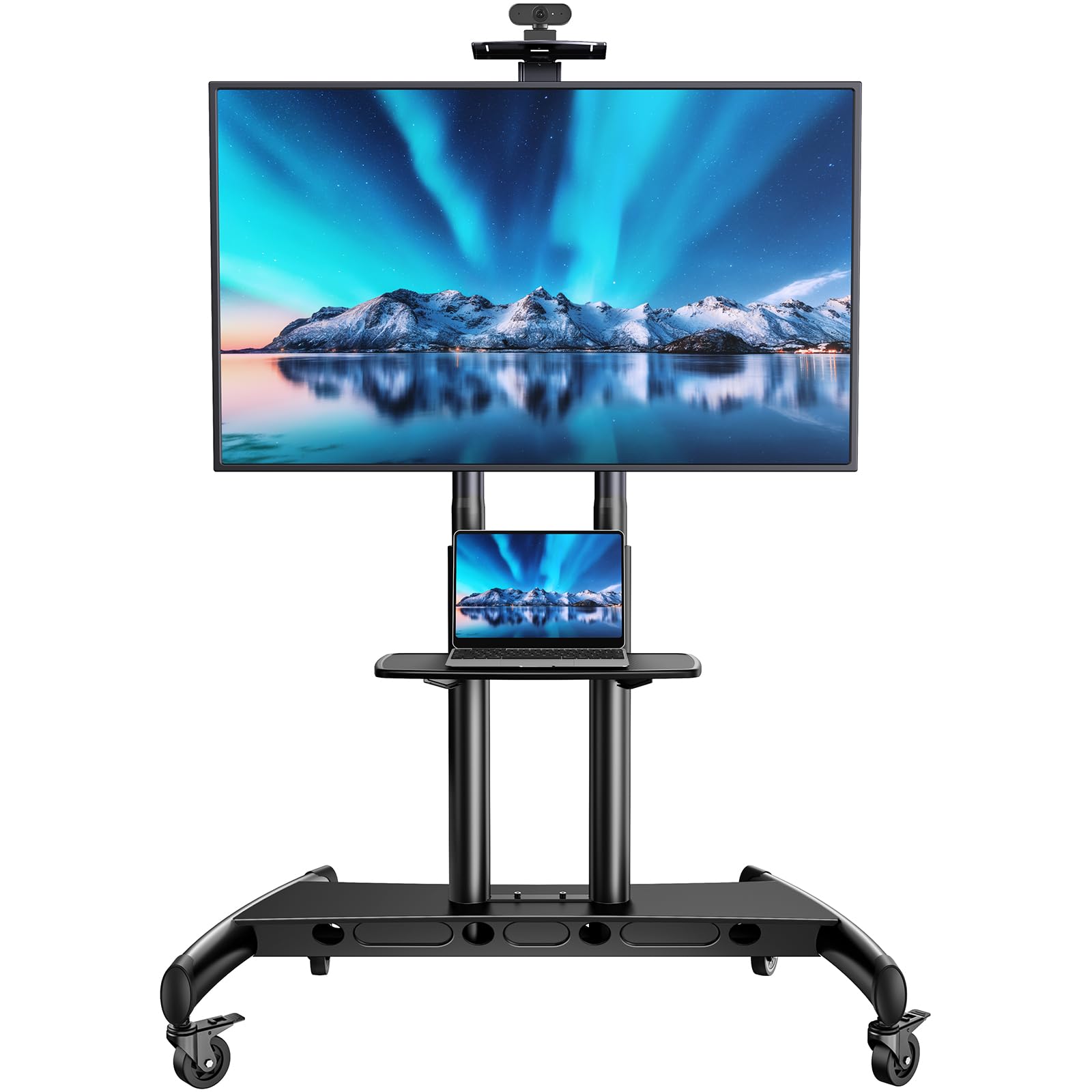 PERLESMITH Mobile TV Stand for 55-90 Inch Flat/Curved Screen TV Max VESA 800x500mm Outdoor TV Cart with Height Adjustable AV Shelf- UL Certificated Rolling Floor TV Stand Holds up to 200Lbs (PSTVMC07)